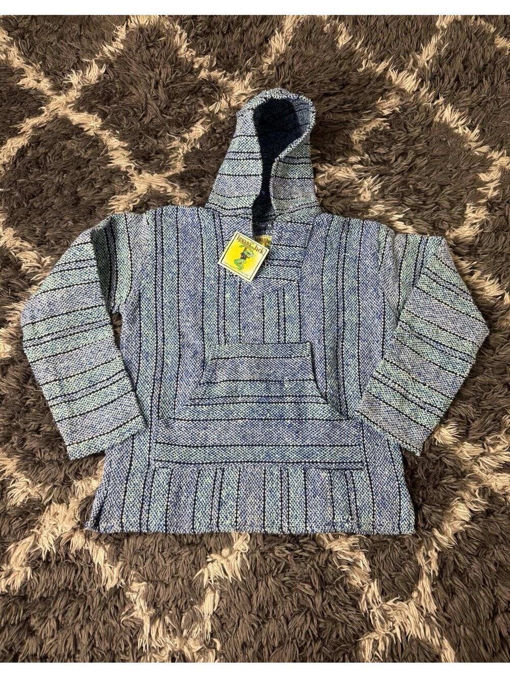 NWT Iguana Jack By Earth Ragz Baja Hoodie Blue Stripe Drug Rug Size Small